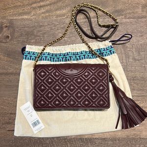 Tory Burch Fleming Wallet Cross-Body in Claret. Comes with dust bag.